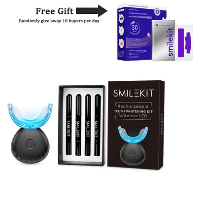 Black or White LED Teeth Whitening Mouthpiece Kit with Four Gel Pens, Shade Guide and 16-Minute Timer