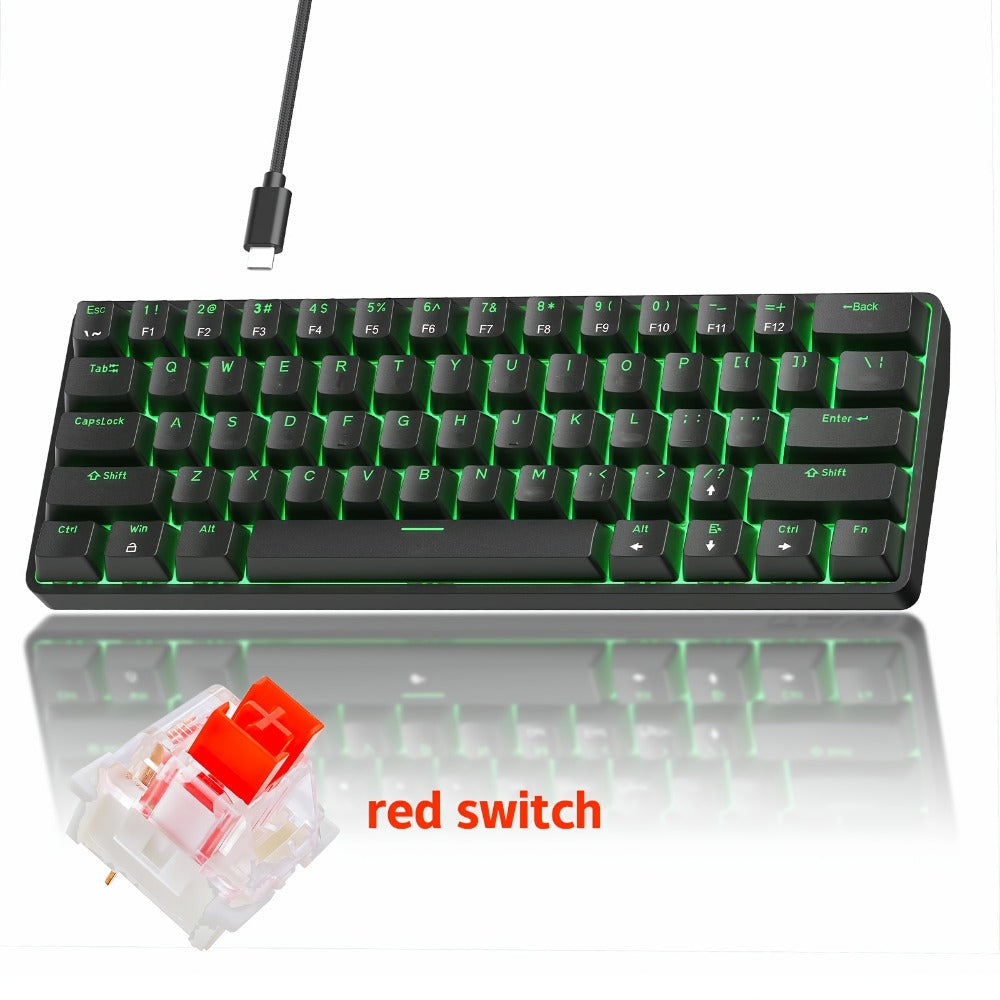 Mechanical Keyboard 61-Key Wired Hot-Swap Layout with Red or Blue Switches, RGB Backlighting and Six Color Options