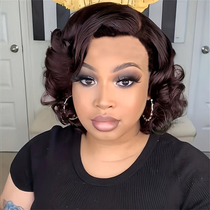 Synthetic Wig 4-Inch Dark Brown Body-Wave Pixie Bob with Four Color Options for Festival Looks