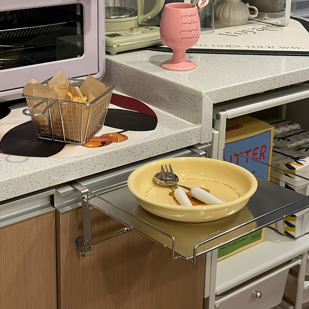 Foldable Stainless Steel Kitchen Storage Rack, Cabinet Door Organizer & Countertop Shelf for Kitchen