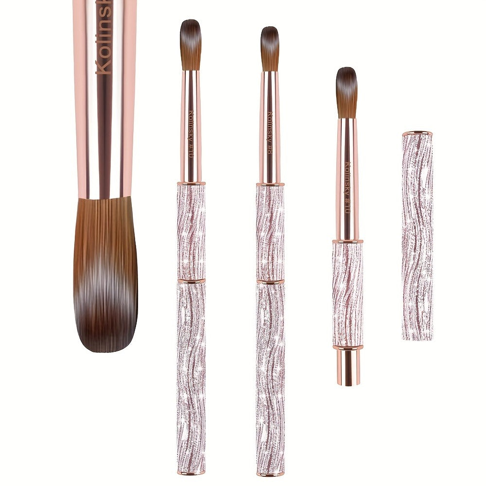 Kolinsky Nail Brush Pink Sparkling Metal Handle – Round Head Acrylic Nail Art Brush for Extensions & Manicure