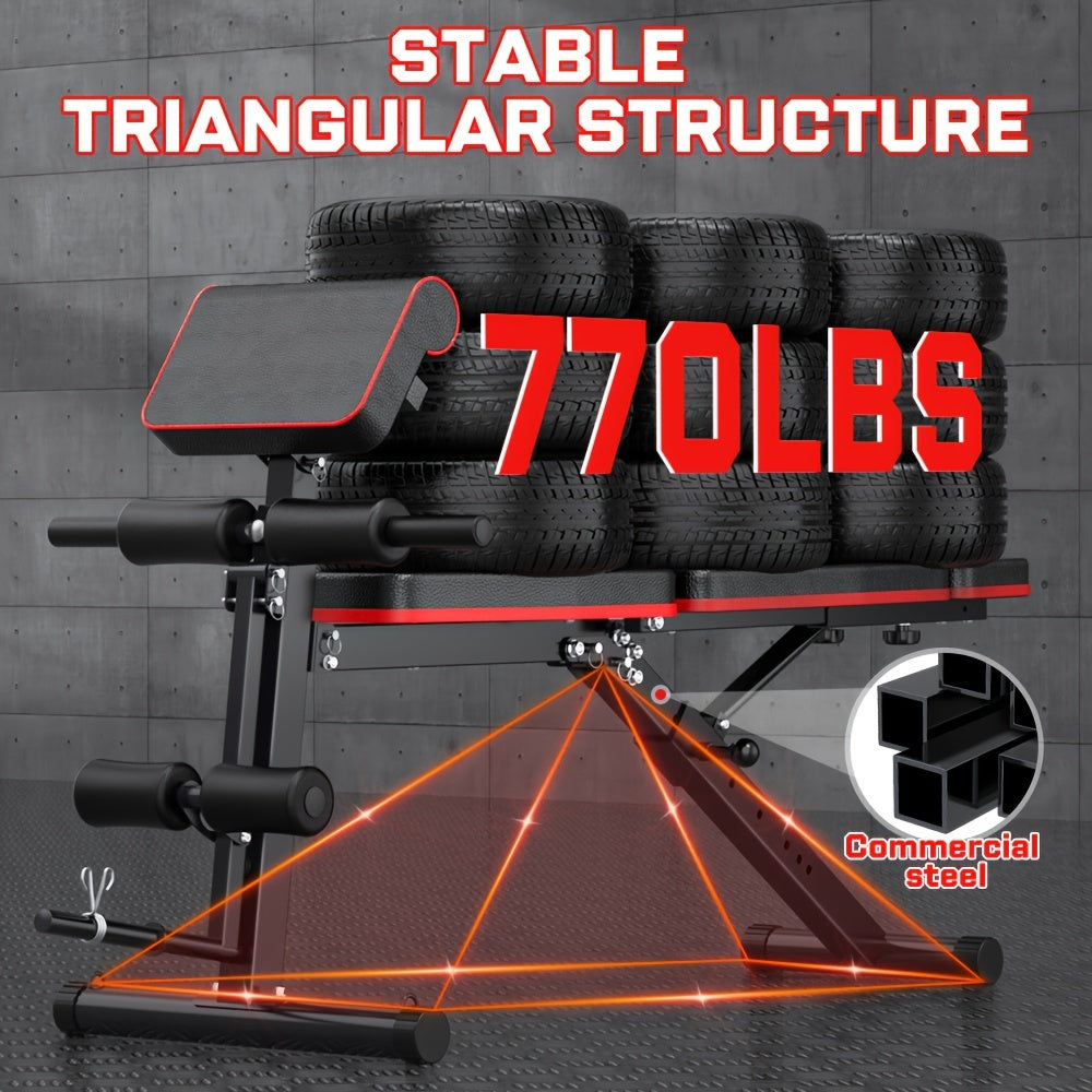 Adjustable Weight Bench 6-in-1 Foldable – Flat Incline Decline, Resistance Bands, Preacher Curl & Leg Developer, 770lb Capacity
