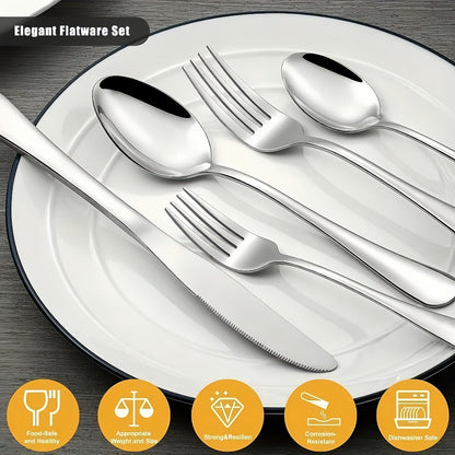 Stainless Steel Silverware Set 20 or 60 Piece – Heavy Duty Commercial Grade, Dishwasher Safe, Rust-Proof & Non-Toxic Bulk Kitchen Tableware