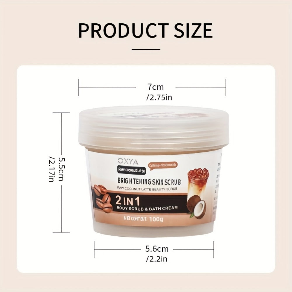 Exfoliating Body Scrub with Coconut Oil & Shea Butter – Raw Coconut Latte Sugar Scrub for Women, Deep Moisturizing Face & Body Exfoliator