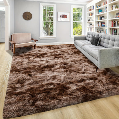 Shaggy Plush Area Rug – Soft Fluffy Carpet for Living Room, Bedroom & Sofa | Non-Slip Machine Washable Tie-Dye & Solid Color Long Pile Rug |