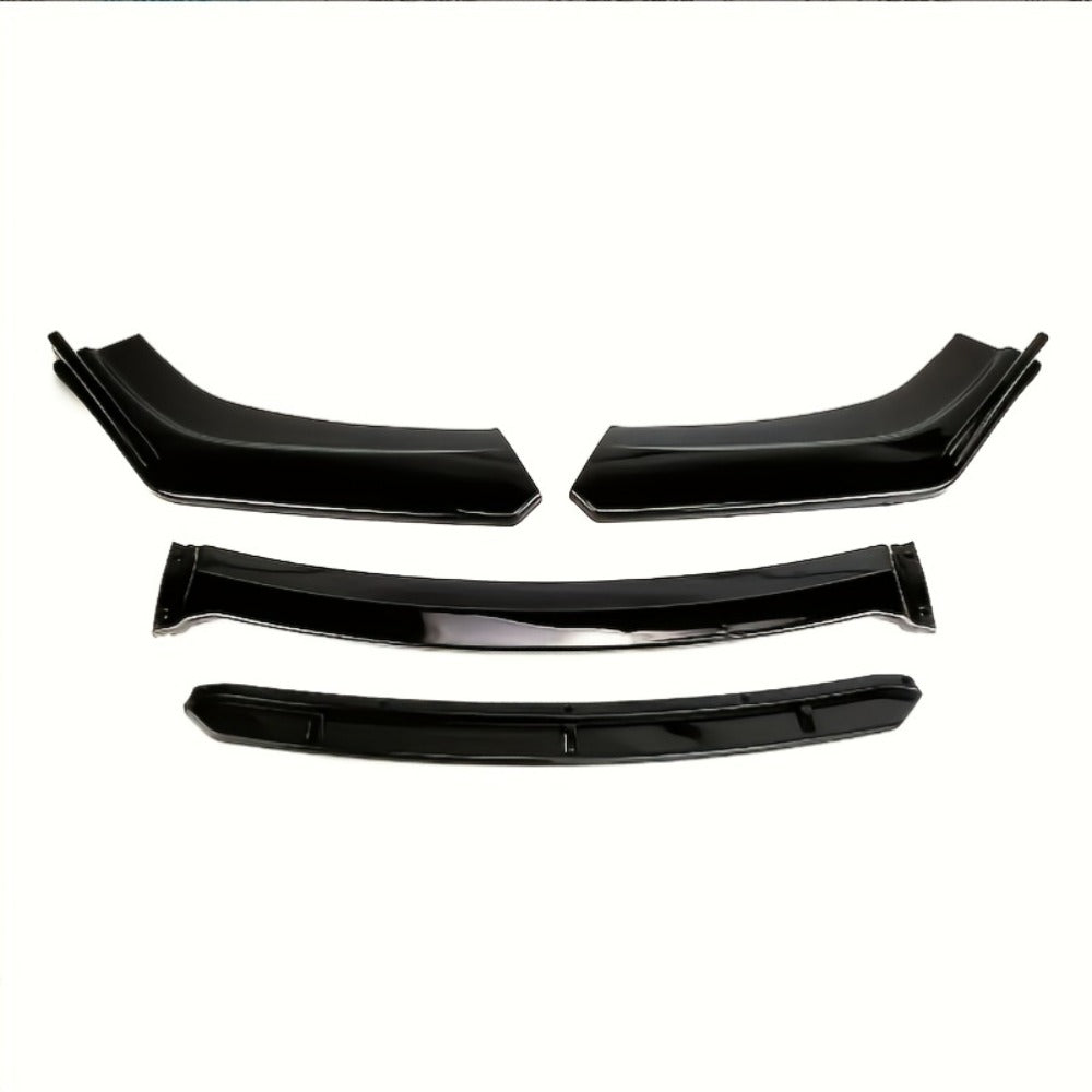 Car Front Lip Spoiler Kit 4pcs Universal ABS Front Bumper Splitter Spoiler Glossy Black Red Accent Aerodynamic Design Easy Clip-On Install