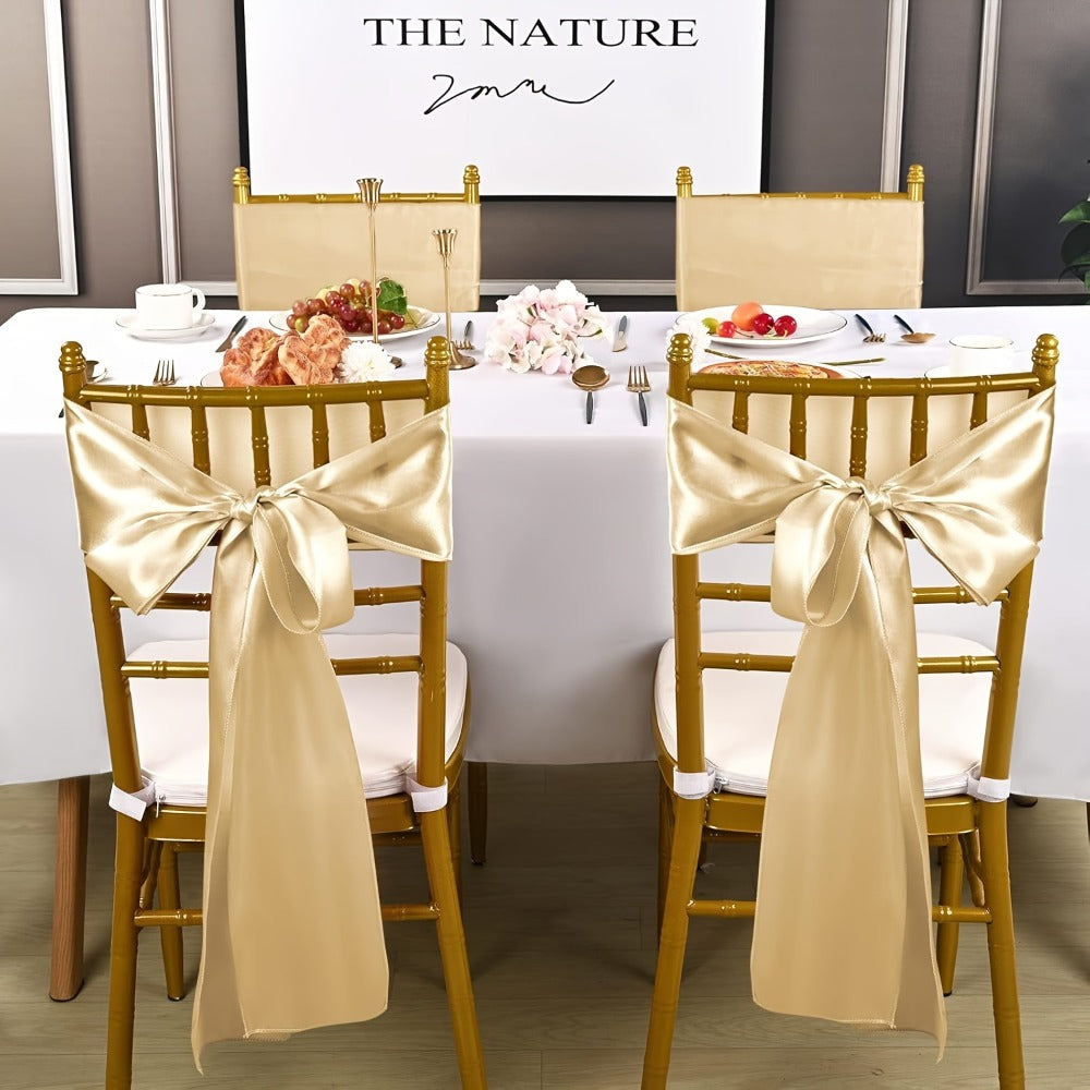 50pcs Satin Chair Sashes Bow Ribbon 7x108in – Universal Chair Belt Streamer for Wedding Reception Banquet Restaurant Hotel Party Event