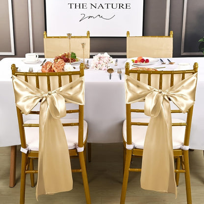 50pcs Satin Chair Sashes Bow Ribbon 7x108in – Universal Chair Belt Streamer for Wedding Reception Banquet Restaurant Hotel Party Event