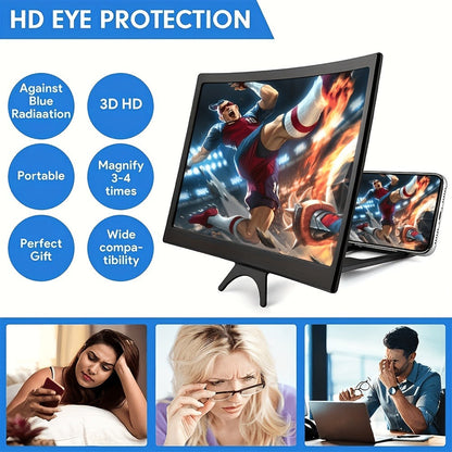 16 Inch Screen Magnifier for Phone HD Curved 3000:1 Contrast 108° Wide Angle – Foldable Stand Eye Protection Mobile Amplifier for Movies