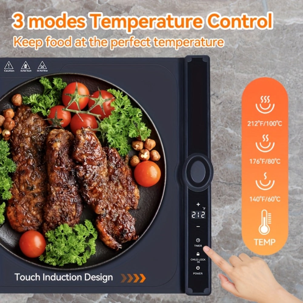 Electric Food Warming Pad Silicone 3 Temperature Levels Timer Foldable Full Surface Rapid for Home Cooking, Dining and Outdoor Meals