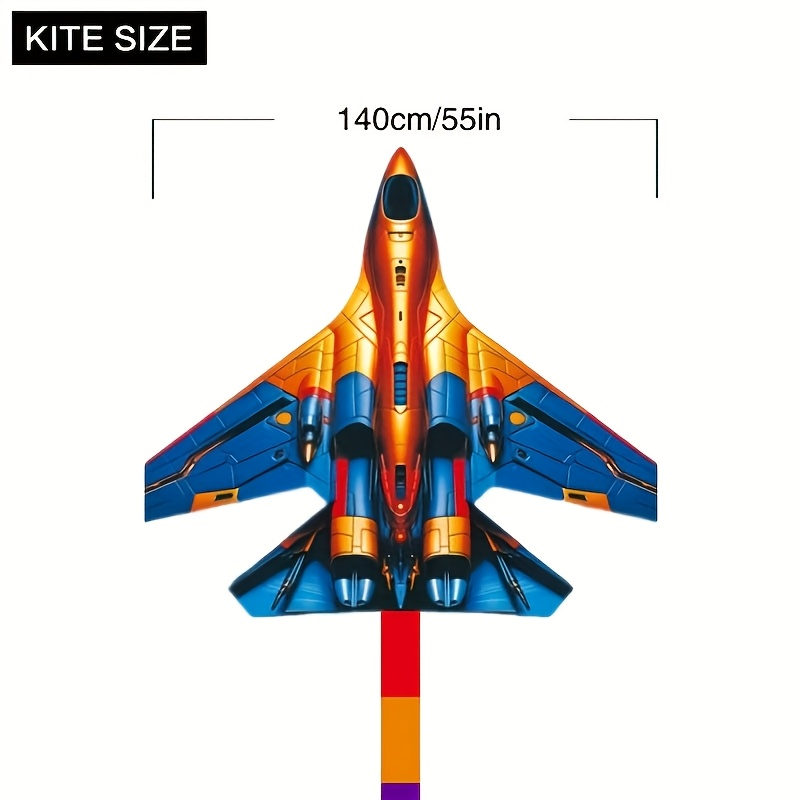 Large Fighter Plane Kite 200cm+ Polyester – Colorful Stunt Kite for Adults & Kids, Outdoor Flying Fun at Beach Park & Open Fields