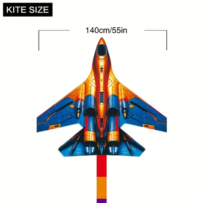 Large Fighter Plane Kite 200cm+ Polyester – Colorful Stunt Kite for Adults & Kids, Outdoor Flying Fun at Beach Park & Open Fields