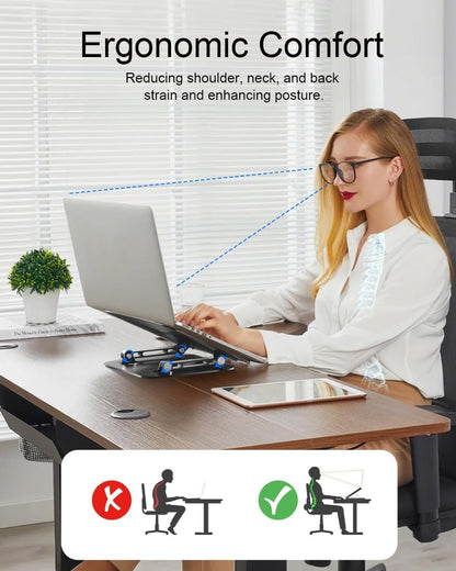 2-in-1 Laptop Stand with Phone Holder, Ergonomic Adjustable Computer Stand with Heat Dissipation, Foldable Desk Riser for 10-16 Inch