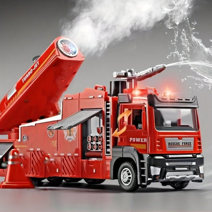 Zinc Alloy Fire Truck Toy with Water Mist Spray, Pull Back Fire Engine with Lights & Sounds