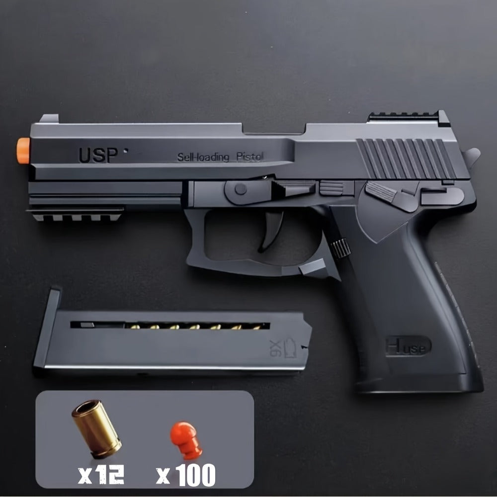 USP Clip Toy Gun Pistol with Continuous Shooting, 100 Bullets & 2 Magazines Rapid Fire Foam Blaster for Kids Boys Girls Ages 6+
