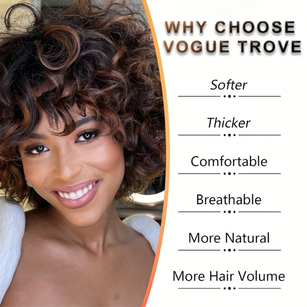 Synthetic Wig 14-Inch Kinky Curly Afro with Bangs in Black, Black-Brown or Golden 33/27 for Daily Style
