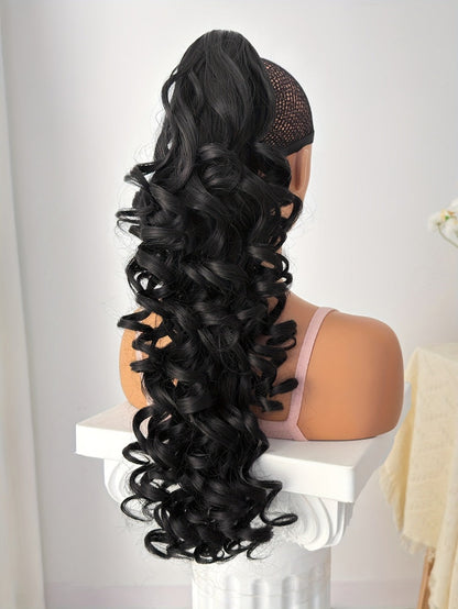 Curly Ponytail Extension 28 Inch Long Heat Resistant Synthetic Clip In Wrap Around Hairpiece Voluminous Bouncy Curls 4 Styles for Women