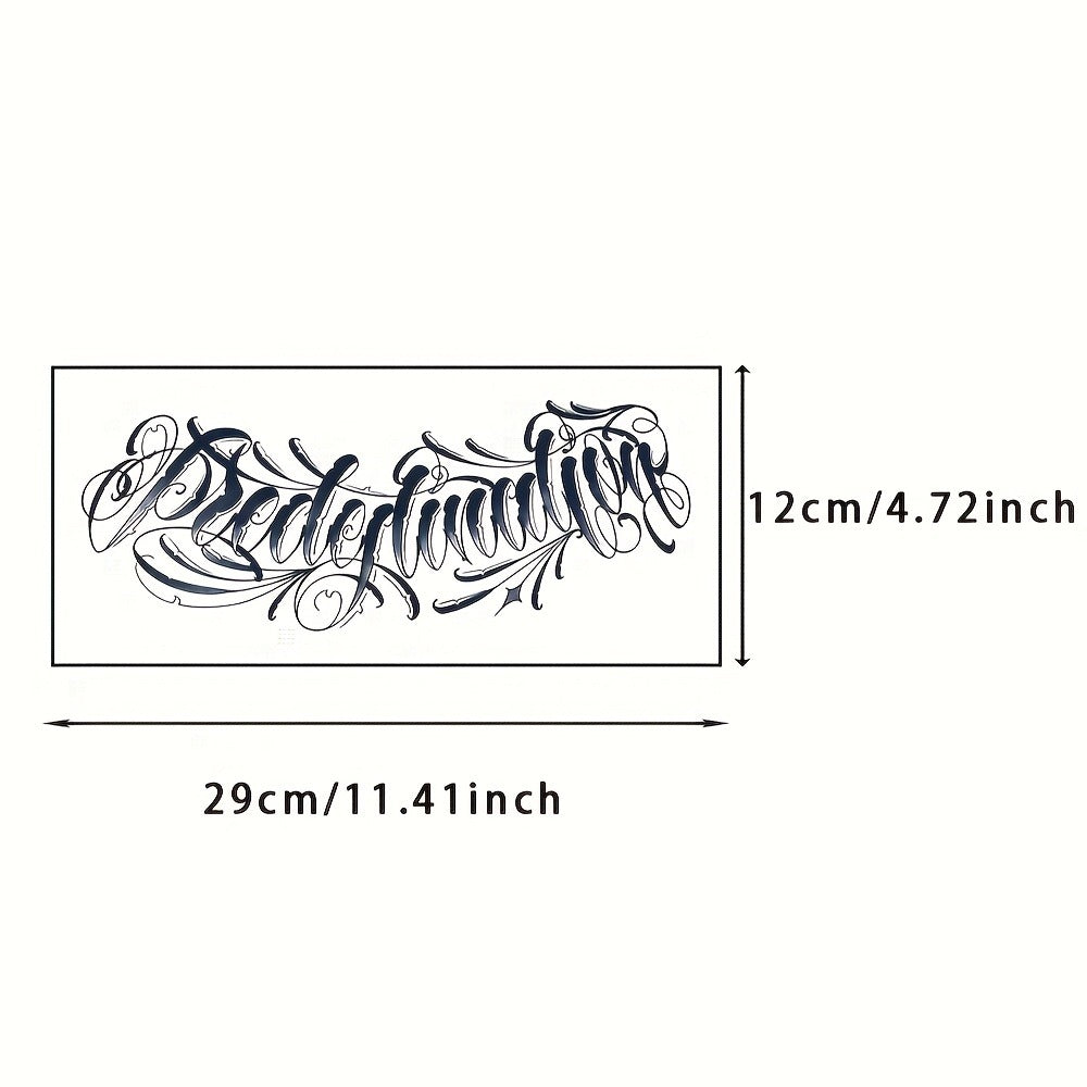 Temporary Tattoos, 4-Sheet English Word and Letter Set with Black Script Designs for Arm and Body Placement