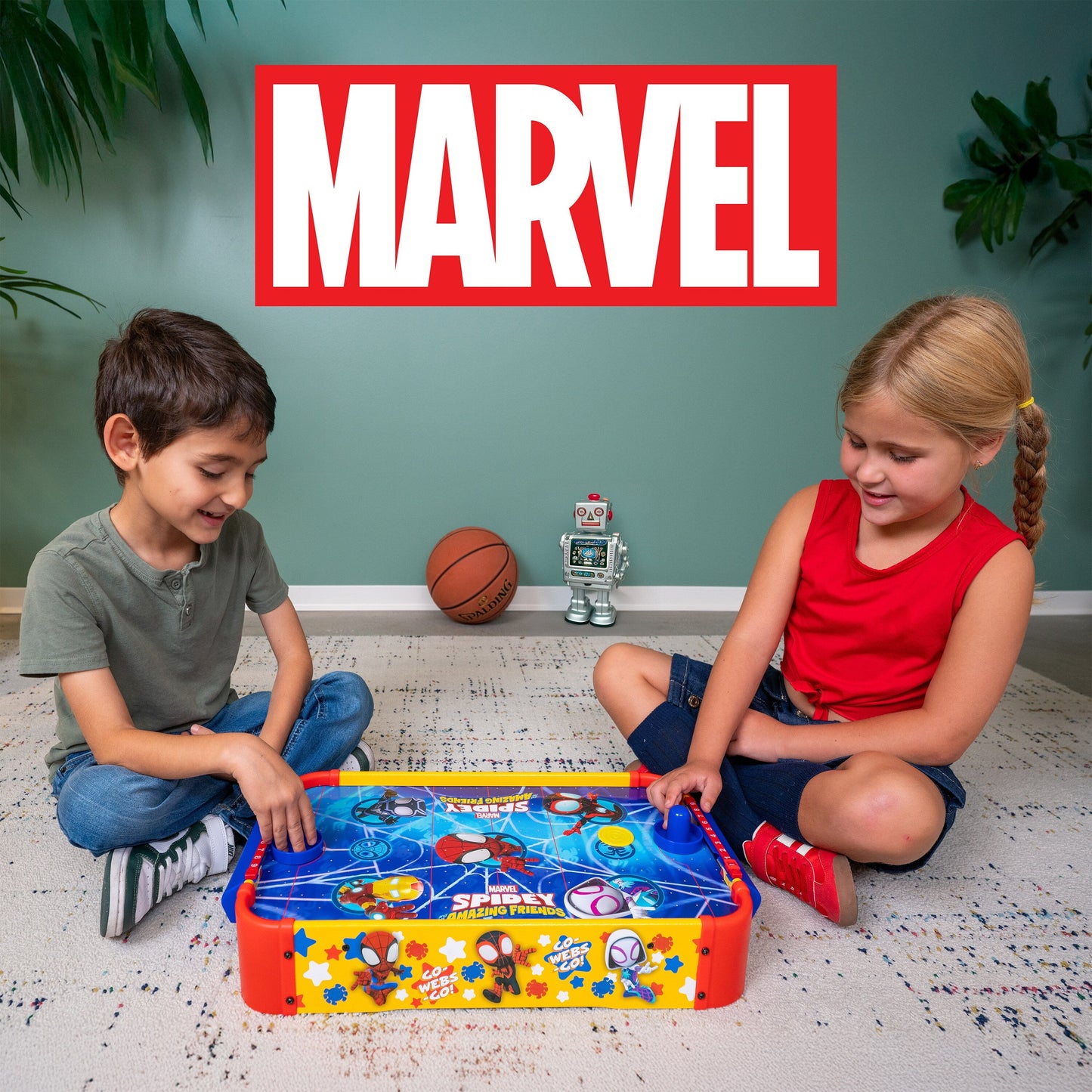 Kids Tabletop Air Hockey Table Marvel Spidey and His Amazing Friends - Officially Licensed Wood Surface