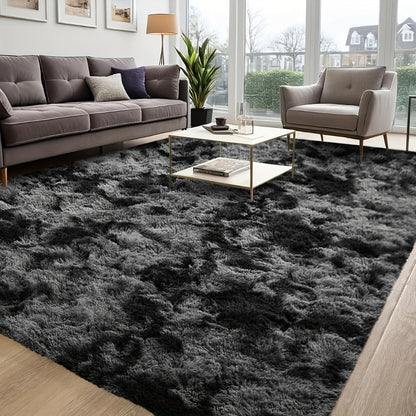 Shaggy Plush Area Rug – Soft Fluffy Carpet for Living Room, Bedroom & Sofa | Non-Slip Machine Washable Tie-Dye & Solid Color Long Pile Rug |