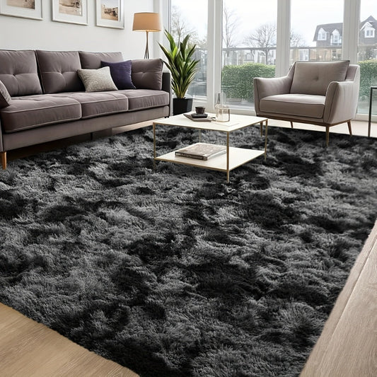 Shaggy Plush Area Rug – Soft Fluffy Carpet for Living Room, Bedroom & Sofa | Non-Slip Machine Washable Tie-Dye & Solid Color Long Pile Rug |