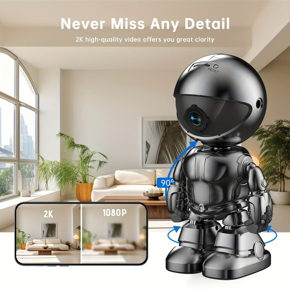 Security Camera 3MP Robot-Style Indoor Model with 360 Pan-Tilt, Auto Motion Tracking and Two-Way Audio