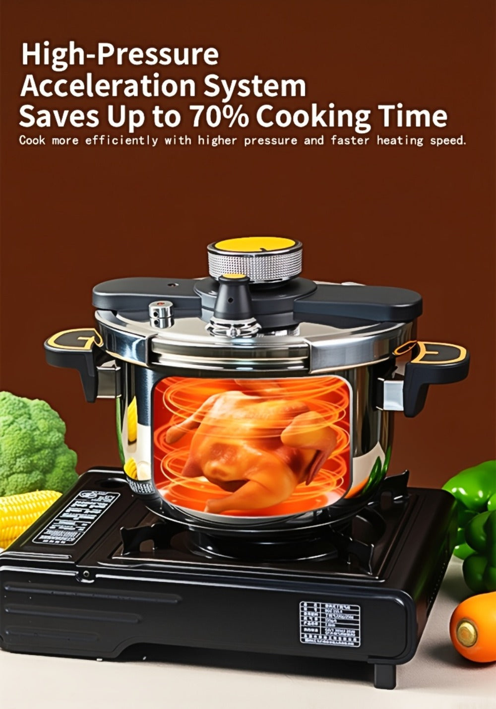Pressure Cooker Stainless Steel with One-Twist Lock Lid, Induction & Gas Compatible Stew Pot in 1.32gal