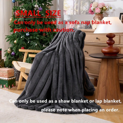 Double-Layer Faux Rabbit Fleece Blanket in Grey, Khaki or Beige with Five Sizes from Small Throw to King