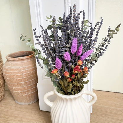 Mixed Lavender Bouquet with Eucalyptus, Dried Rose and Bunny Tails in Two Purple or Lilac Colorways