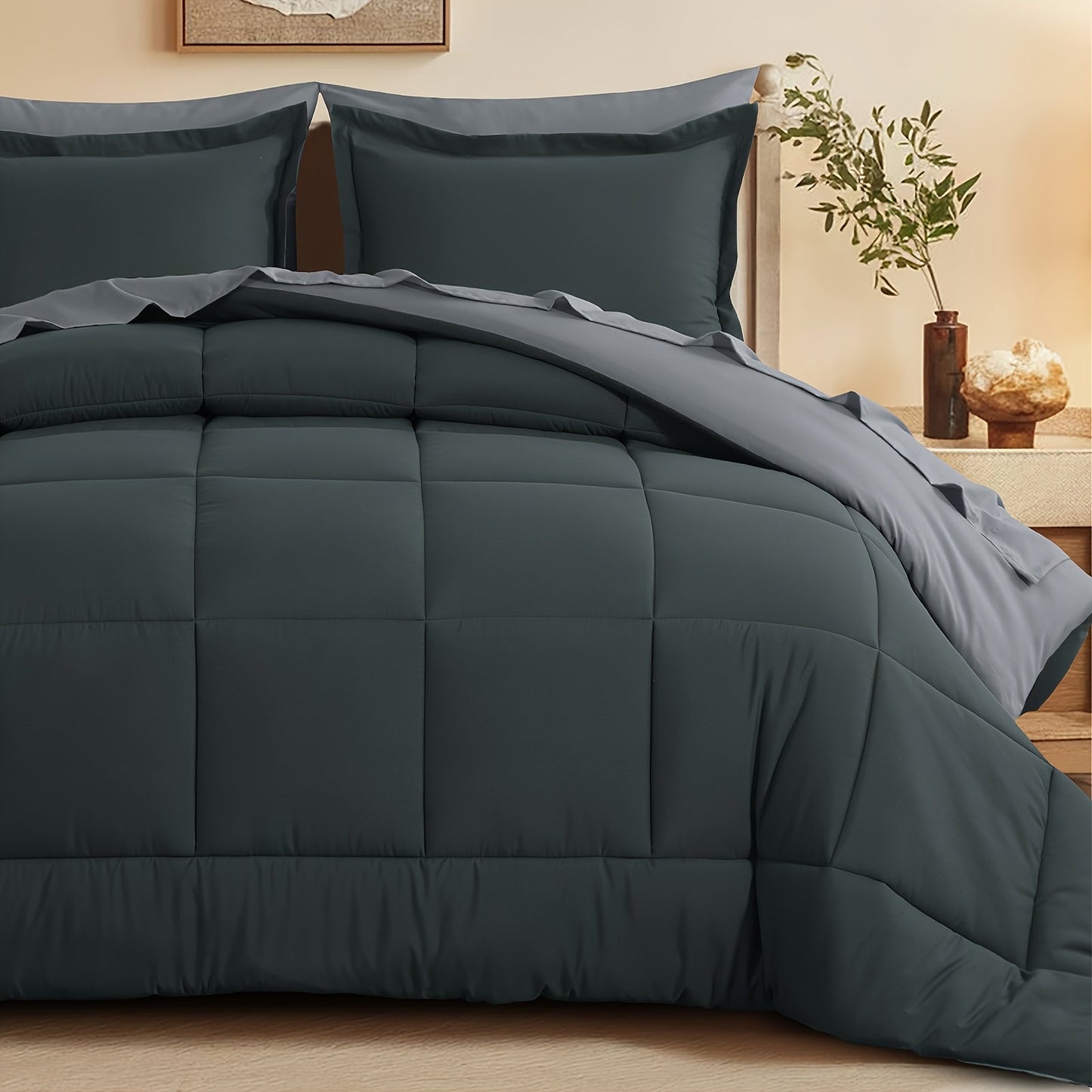 7 Piece Comforter Set Luxury Soft Fluffy Bedding All Season Bed in a Bag with Comforter Fitted Sheet Flat Sheet Pillowcases Hypoallergenic
