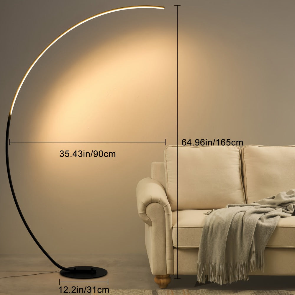 Arched Floor Lamp 65 Inch Modern LED Dimmable with Remote 3 Color Temperatures Curved Black for Entryways, Bedrooms and Living Spaces