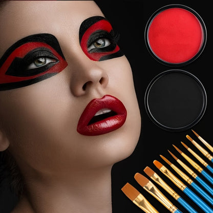 Water Activated Face Paint Kit 6 Colors with 10 Brushes, Water Based Face Body Paint Palette Black White Red
