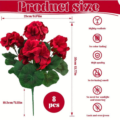 Artificial Flowers 13.77-Inch Geranium, Rose, Marigold or Hydrangea Styles in 8 and 16-Piece Options