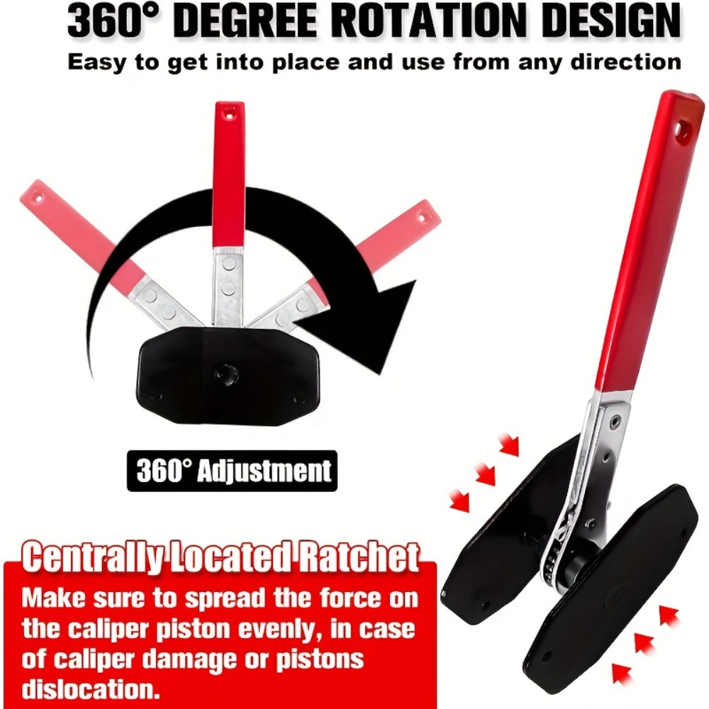 Red-Handle Brake Caliper Piston Press with Channel Plates and Two- or Five-Hook Bundles Pictured