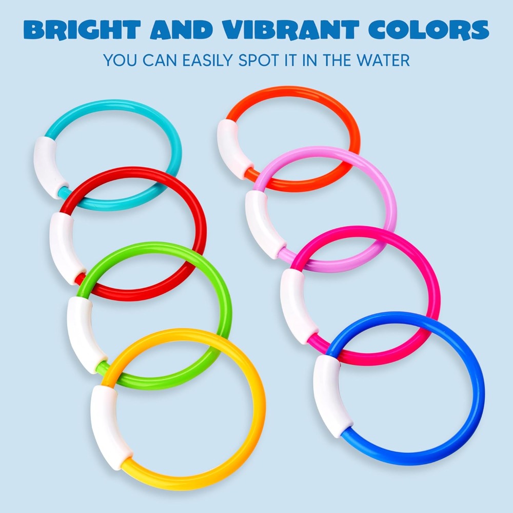 Diving Rings Pool Toys for Kids 8 Pack, Colorful Sinking Dive Rings Underwater Swimming Training Set for Boys & Girls