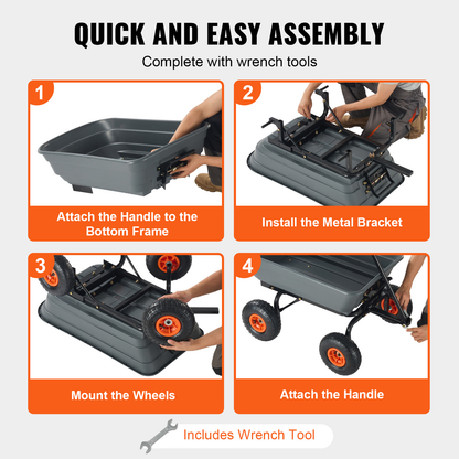 Garden Dump Cart Convertible Flatbed Utility Wheelbarrow with 2-in-1 Handle, Removable Side Panels