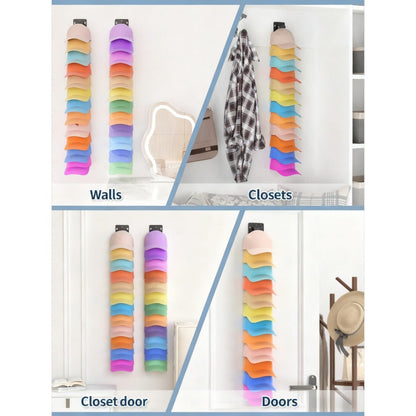 Hat Organizer Wall Mounted 2-Pack, 24-Cap Storage Hooks, Adhesive or Drill Install, Closet Entryway Bedroom Hat Rack