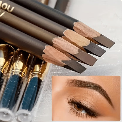Microblading Effect Brow Pencil 4-Pack with Eyeliner, Waterproof Smudge-Proof Dual-Ended Eyebrow Pen with Spoolie Brush