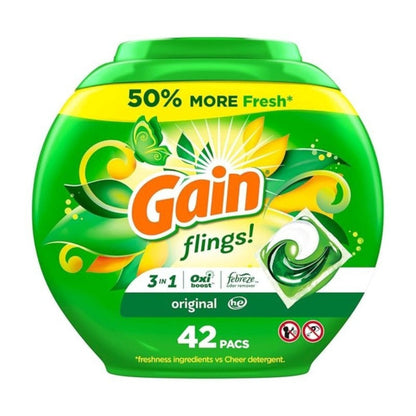 Gain Flings Laundry Detergent Pods 42ct Original Scent - 3-in-1 Concentrated Liquid Pods with Stain Remover & Odor Fighter