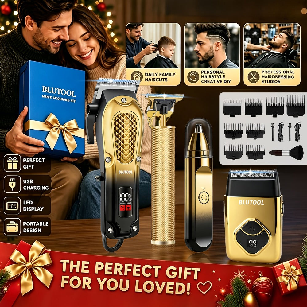 4-in-1 Cordless Grooming Kit for Men – Hair Clipper, Beard Trimmer, Electric Shaver & Nose Trimmer, Rechargeable Professional Hair Cutting