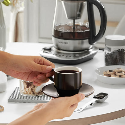 Espresso Cups Set of 6 with Saucers, Spoons & Metal Stand, 4oz Stackable Ceramic Cappuccino Mugs for Double Espresso
