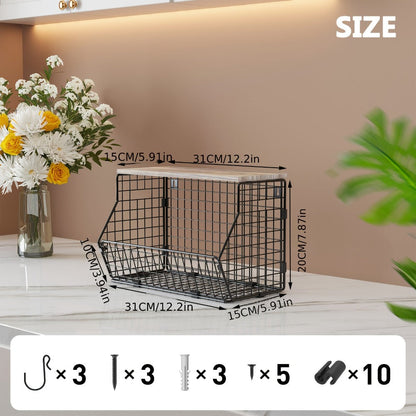Stackable Metal Wire Fruit Basket with Lid, 1 or 2-Tier Hanging Kitchen Pantry Storage Bin