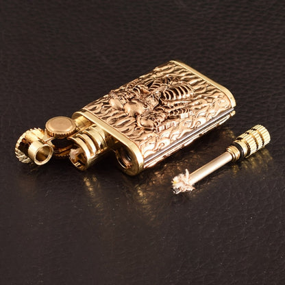 Kerosene Lighter 2-in-1 Permanent Match Flint Wheel Refillable, Golden Windproof Pocket Lighter with Built-In Match Strike