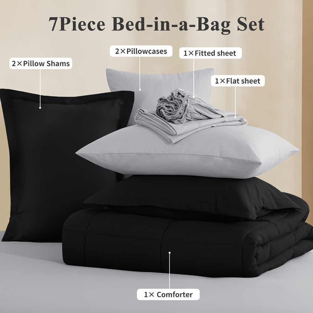 7 Piece Comforter Set Luxury Soft Fluffy Bedding All Season Bed in a Bag with Comforter Fitted Sheet Flat Sheet Pillowcases Hypoallergenic