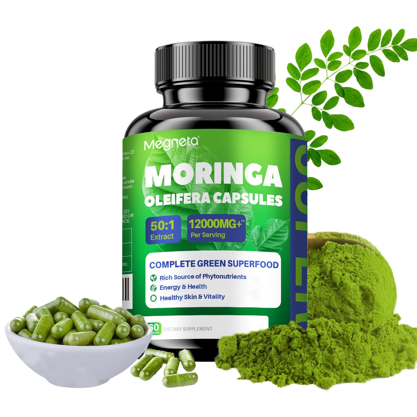 Moringa Capsules 12000mg Organic Superfood Supplement - Antioxidant, Immune Support for Bath Time, Home Spa and Personal Care
