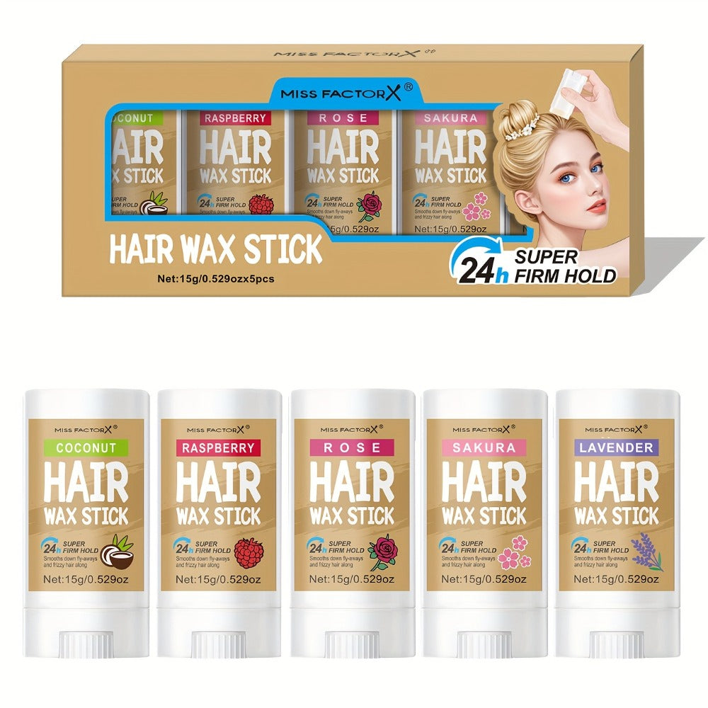 Hair Wax Stick 5 Pack Flyaway Control Edge Control with Jojoba Oil for Home, Travel and Salon Hair Styling
