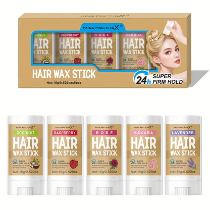Hair Wax Stick 5 Pack Flyaway Control Edge Control with Jojoba Oil for Home, Travel and Salon Hair Styling