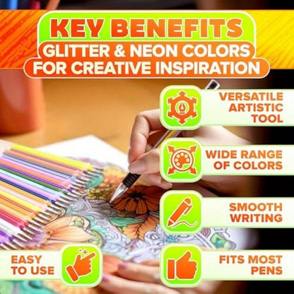 100-Pack Gel Pens Set Mixed Colors – Glitter, Metallic, Fluorescent & Colored Ink Pens for Drawing, Writing & Art Projects | Ages 14+