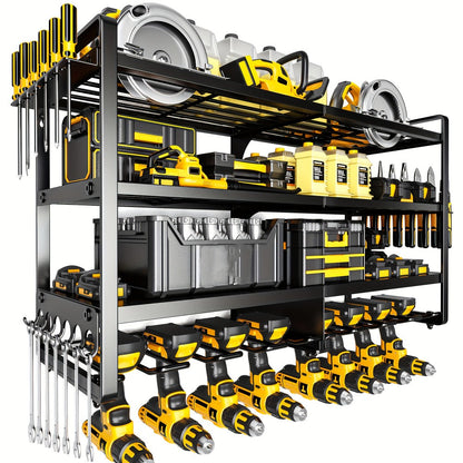 Wall Tool Storage Rack Metal Organizer - 4 Layer Cordless Drill Holder Clamp Bracket for Entryways, Bedrooms and Living Spaces