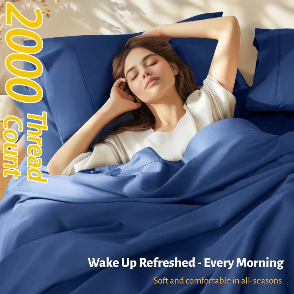 Bed Sheet Set 4-Piece Bamboo-Derived Fabric with Available Extra-Deep Pocket and Eighteen Colors